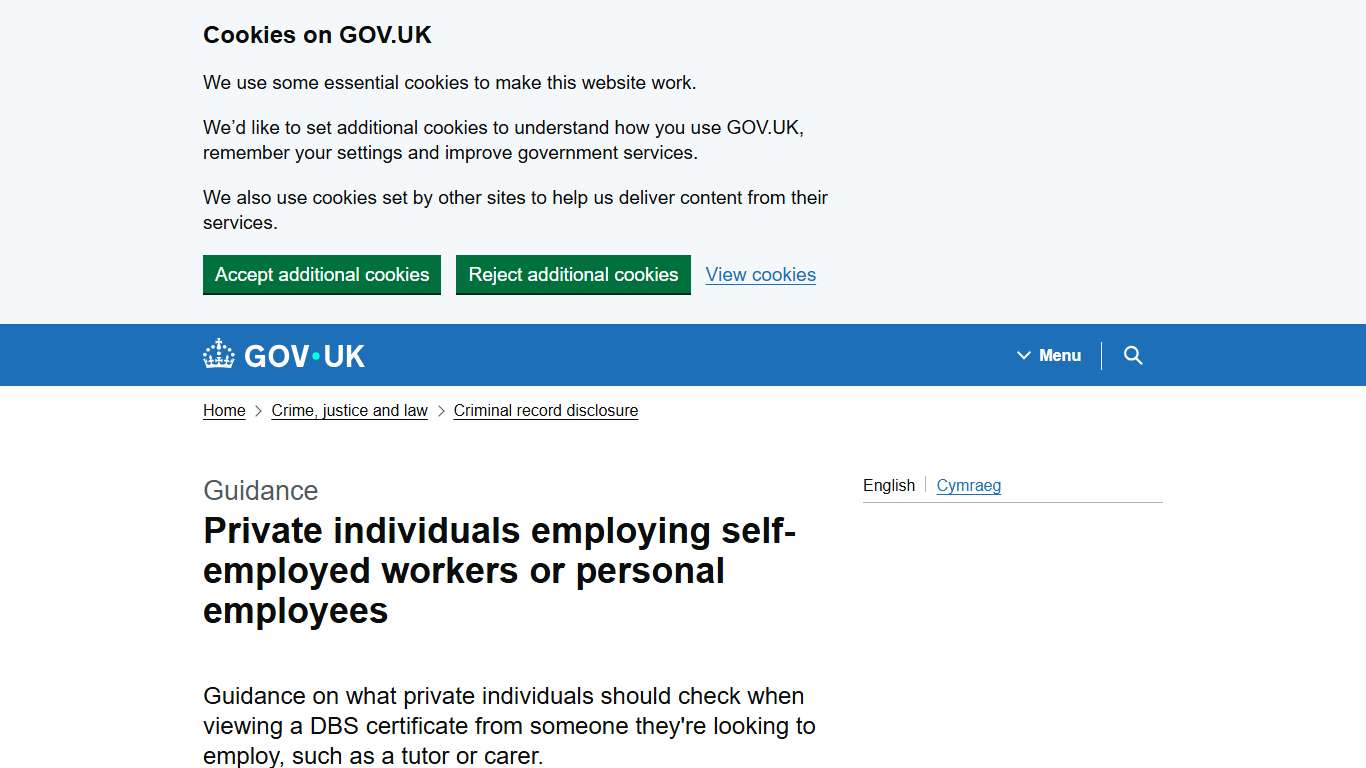 Private individuals employing self-employed workers or personal employees - GOV.UK